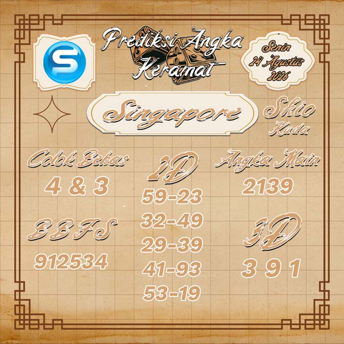 prediksi angka keramat SINGAPORE 24-Aug-2026