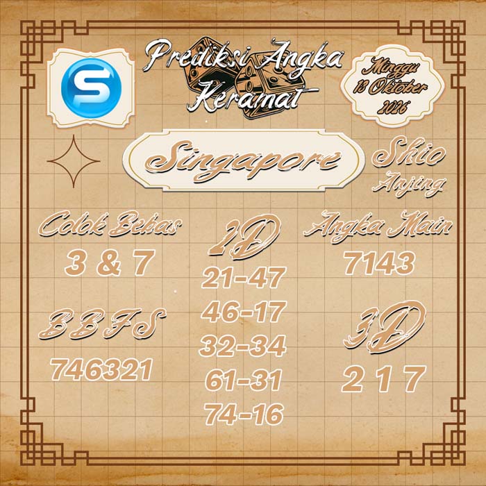 prediksi angka keramat SINGAPORE 18-Oct-2026