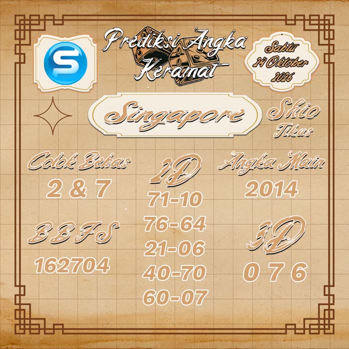prediksi angka keramat SINGAPORE 24-Oct-2026