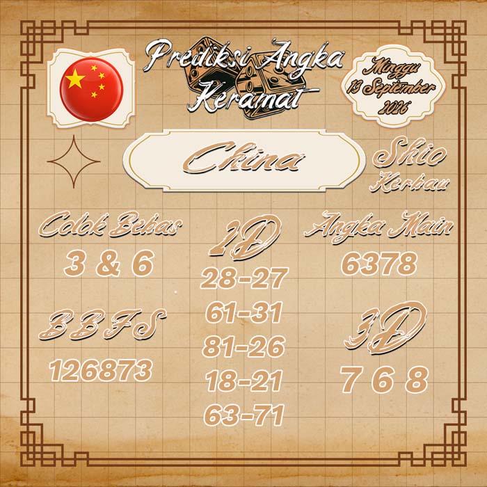 prediksi angka keramat CHINA 13-Sep-2026